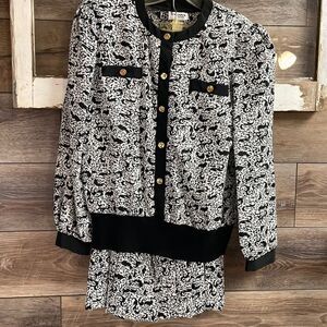 Evanna Petite Skirt Set , Size 10, Black and White Floral Print